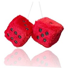 Fuzzy Plush Dice for Car Mirror, Pair of Retro 3  Dice with Black Dots for Red