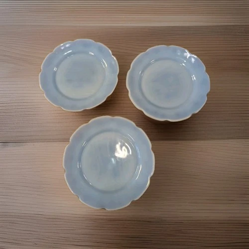 3 pc Jeannette Delphite Blue Glass Cherry Blossom Plates 6" Vintage set desert