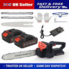 12" Electric Cordless Chainsaw Brushless Handheld Wood Saw + 2 Battery & Charger