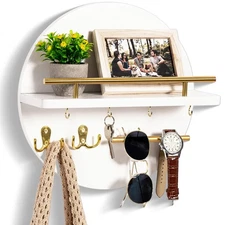 Key Holder for Wall Decorative with Shelf and Hooks, Mail Organizer Wall Moun...