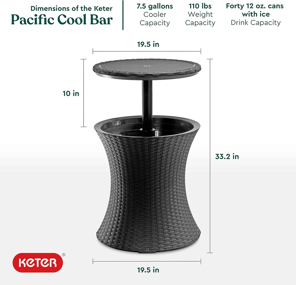 Mesa de pátio Pacific Cool Bar com refrigerador de 7,5 gal móveis externos cinza escuro  - Imagem 3 de 4