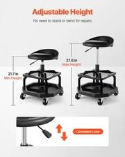 New Rolling Shop Stool, Pneumatic Garage Seat/Work Stool with 300 lbs Capacity