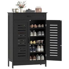 Image of HOMCOM Modern Shoe Storage Cabinet with Louvered Doors and Drawer, Black