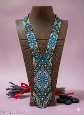 Indian Bollywood Blue Multicolor Tribal Seed Bead Statement Necklace Jewelry A1