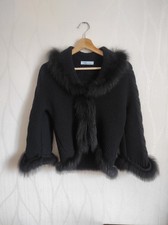 Cárdigan Blumarine Vintage Y2K Negro Lana Cachemira Borde de Piel