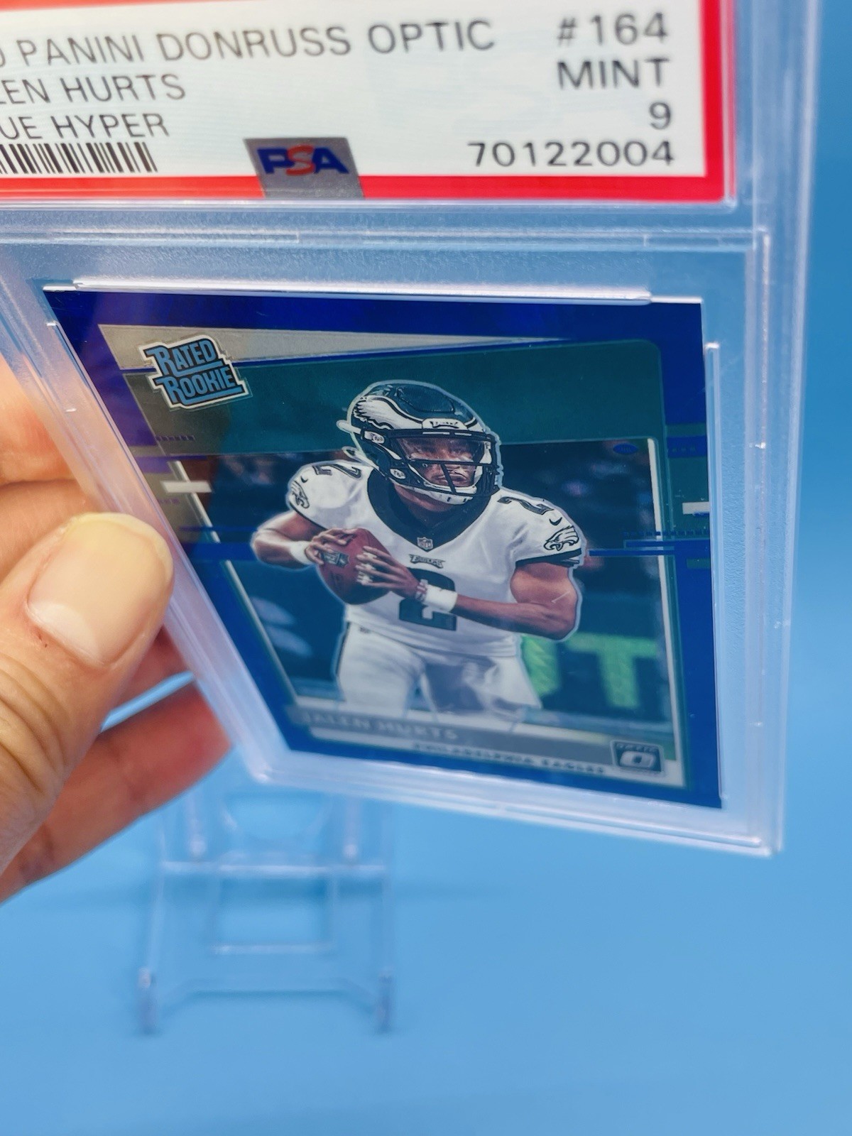 2020 Optic ~ JALEN HURTS ~ Rated Rookie Blue Hyper Prizm RC #164 ~ PSA 9 MINT 🔥 view 5