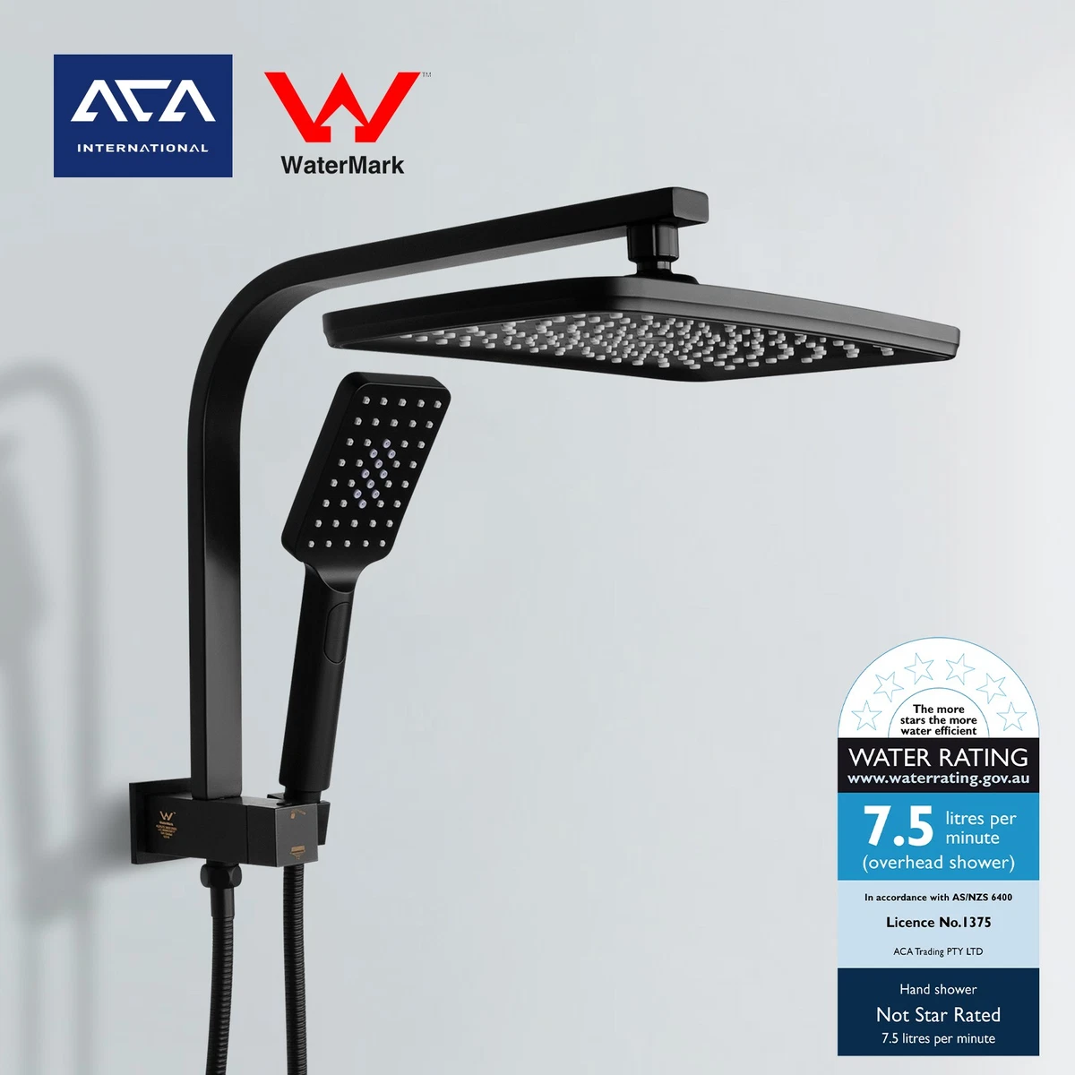ACA  Dual Shower Head Set 12'' Rectangle Black Rain Shower Head 3-MODE Handheld