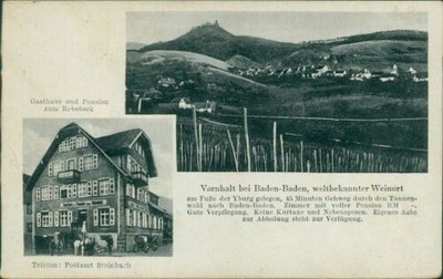 Ansichtskarte Varnhalt bei Baden-Baden Gasthaus Rebstock Steinbach (Nr.9509)