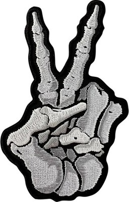 Skelett Hand Peace V Zeichen Stickerei Patch Bügelbild Stoff bestickt Abzeichen