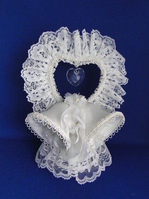 New Vintage Double White Satin Bells Cake topper with elegant Lace #423