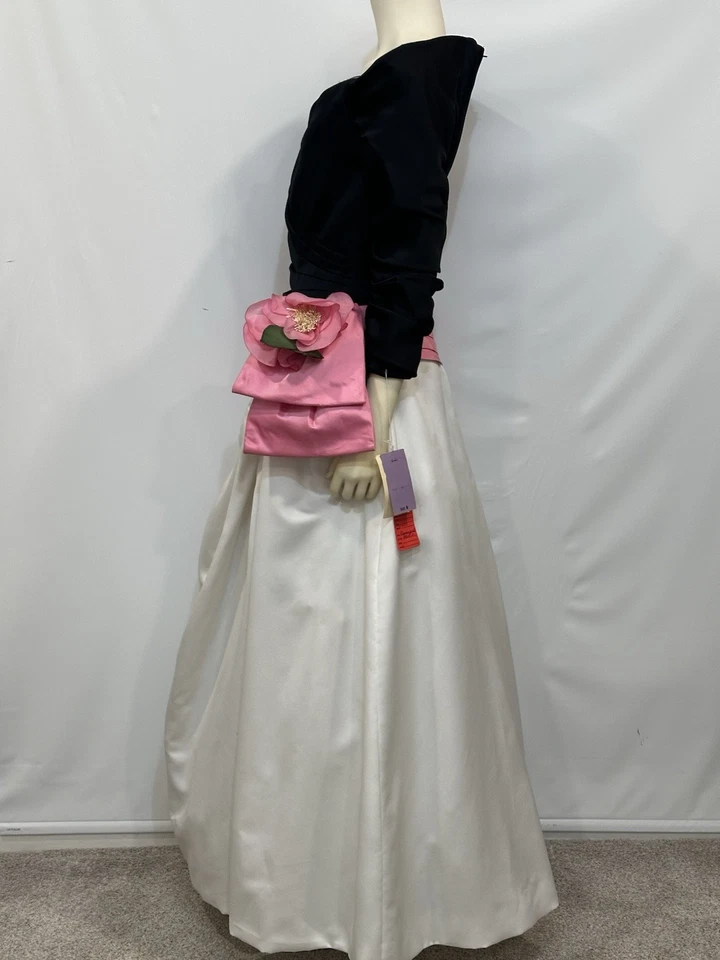 Vestido de Noche Vintage Años 80 VICTOR COSTA Bloque de Color Roseta Asimétrico Nuevo con Etiquetas Foto 3 de 4