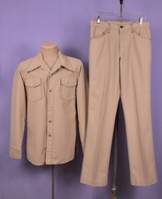 Men's VTG 70s Beige / Khaki 2 PC Western Leisure Suit Sz M 1970s Disco