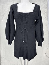 Free People dress Lg Black  Emmaline Sweater Open Back Swing Goth Dark Fairycore