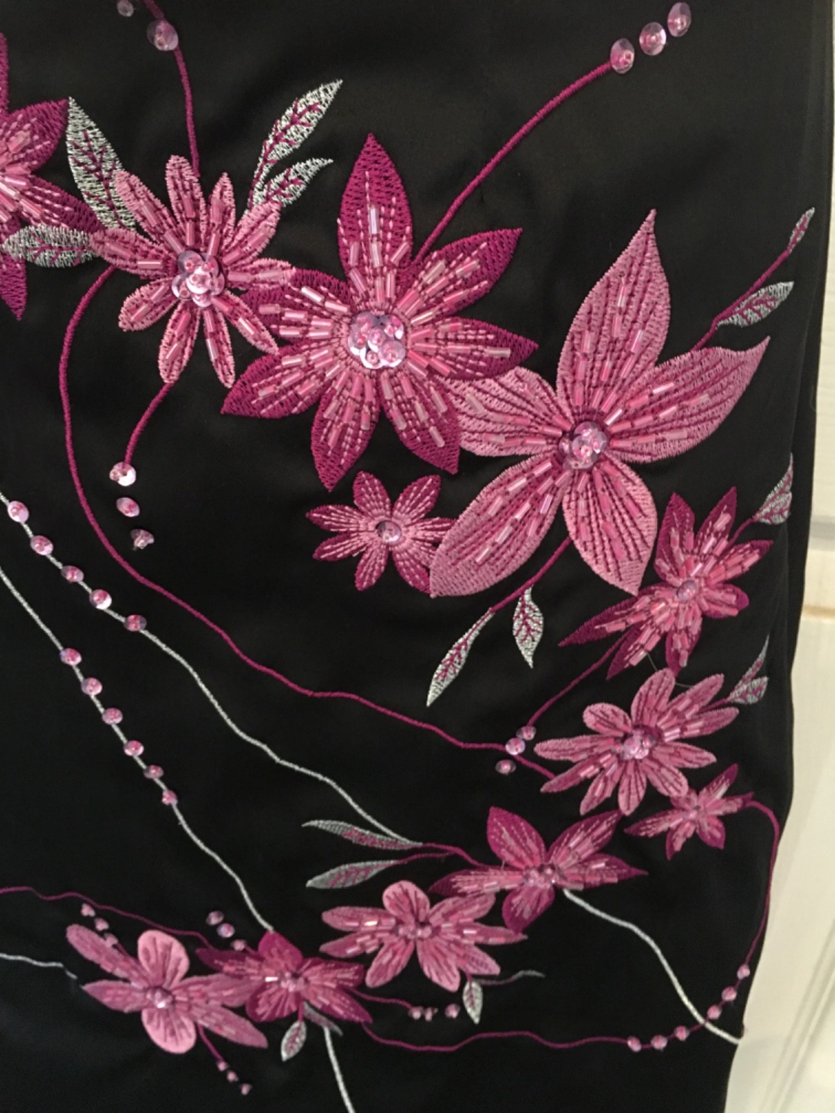 Stunning Jane Norman vintage Y2K black satin pink floral embellished dress 10(8) image 5