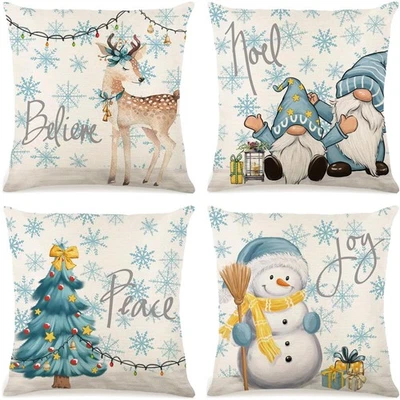 Weihnachten Kissenbezug 45x45cm Leinen Polyester 4er Set winterlich - Bild 1 von 4