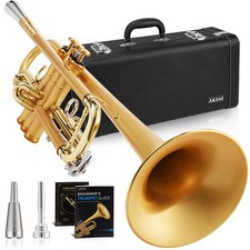AKLOT Weighted Leadpipe Bb Trumpet: Satin Gold, Mouthpiece Elite, blue