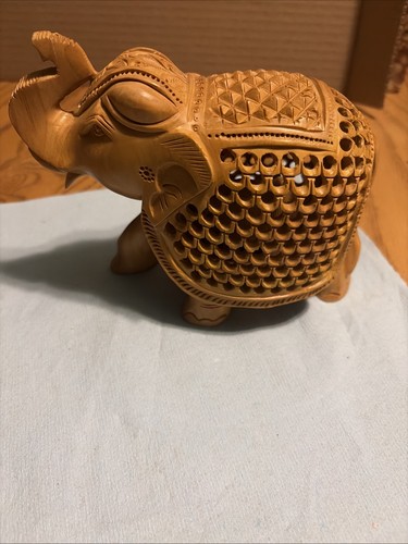 Vtg Hand Carved Wood Wooden Elephant with Baby Elephant Inside See Description