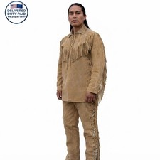 Native American Fringe Shirt & Pants Set | Cowhide Leather Outfit Handmade