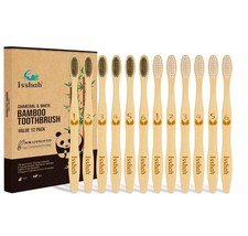 Bamboo Charcoal Toothbrush Extra Soft Bristle Natural Toothbrush 12 Pack