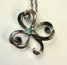 FM 81 16" Sterling Silver 925 Three-Leaf Clover Shamrock Necklace Emerald