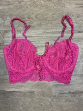 For Love and Lemons Butterfly Lace Underwired Hot Pink Bustier Sz 34 D