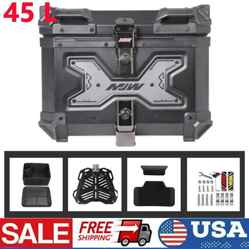 45L Motorcycle Top Case Tail Box Thick Aluminum Hard Trunk For Helmet Universal