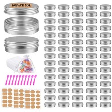 100pcs 2 Oz Aluminum Metal Tins Jars with Screw Lids, Silver