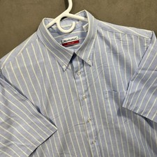 Manhattan Button Down Shirt Mens 17.5 Blue Striped Oxford Short Sleeve Excellent