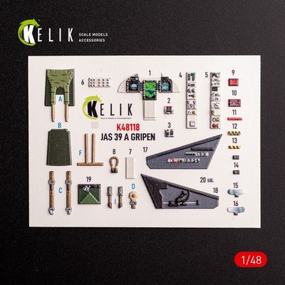Jas-39 A . Interior 3D Decals (for Italeri Aircraft model kit) 1:48 KeliK K48118