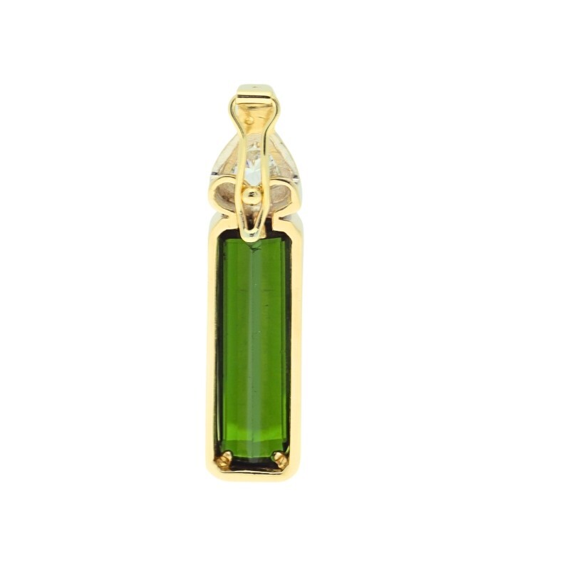 14k Yellow Gold Rectangular Green Tourmaline & Di… - image 5