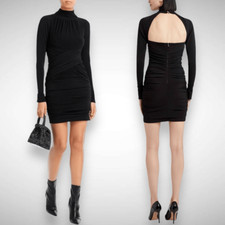 Cinq a Sept Amar Black Open Back Ruched Cross Over Stretch Mini Dress Size 2
