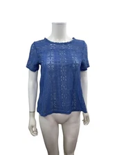 Loft Women’s Size XS Short Sleeve Round Neck Solid Blue Lace Top