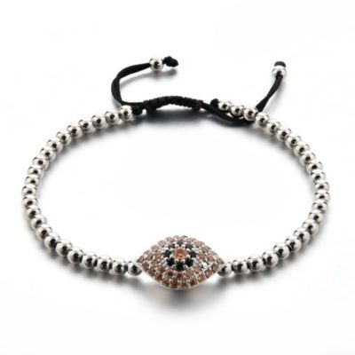 BIJOUP Women's HIGH END  Charm eye Macrame Silver plated  beads Bracelet+Box