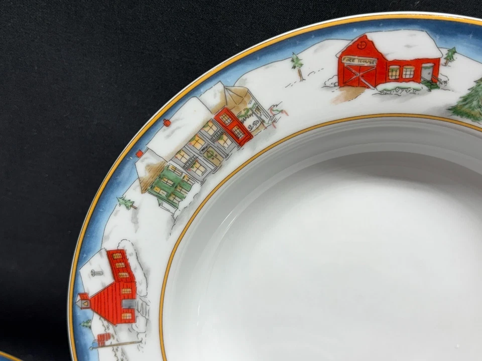 Set of 4 ~ American Atelier "WINTER VILLAGE" #5083 ~ Soup Bowls ~ 8 1/2" - Image 3 of 4
