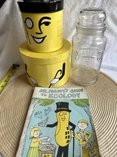 MR PEANUT LOT COLLECTIBLE ITEMS Ecology Guide Book,75th Anv Glass Jar,Stack Box