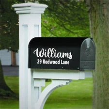 Set of 2 Personalized Vinyl Decals for Mailbox with Last Name and Street Address