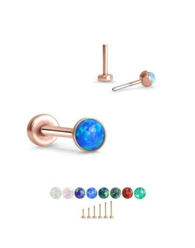 Threadless Labret Nose Ring Monroe Push Pin Stud Rose Gold Steel 2mm Opal - Picture 1 of 10