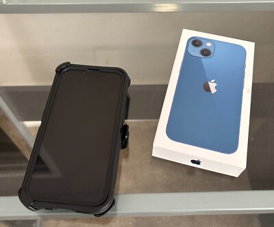 Unlocked Apple iPhone 13 - 128 GB - Blue, With Otterbox Case and Original Box
