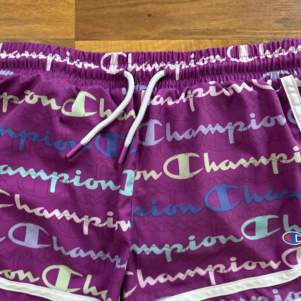 Champion Shorts Purple Elastic Waist w/ Briefs Athletic Drawstring Kids 14-16 - Image 3 of 4