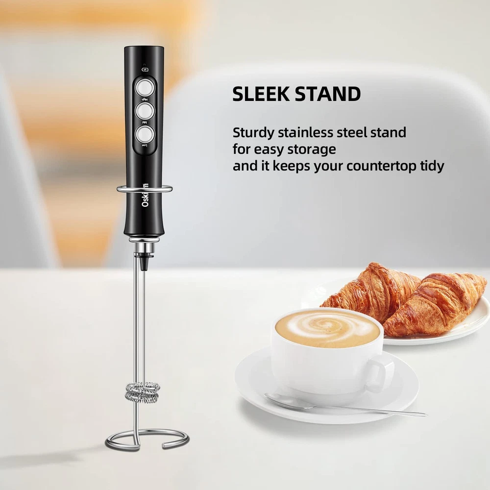 Milk Frother Handheld with 3 Stainless Steel Whisks, USB Rechargeable Electri...