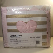 Lambs & Ivy Baby Love Collection 6 Piece Crib Bed Set Pink Gold Hearts Nursery
