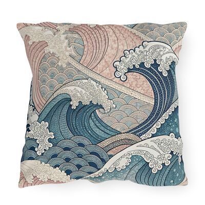 Japanese Style Big Ocean Wave Outdoor Pillow, Nautical Decor, Asian Deck Decor