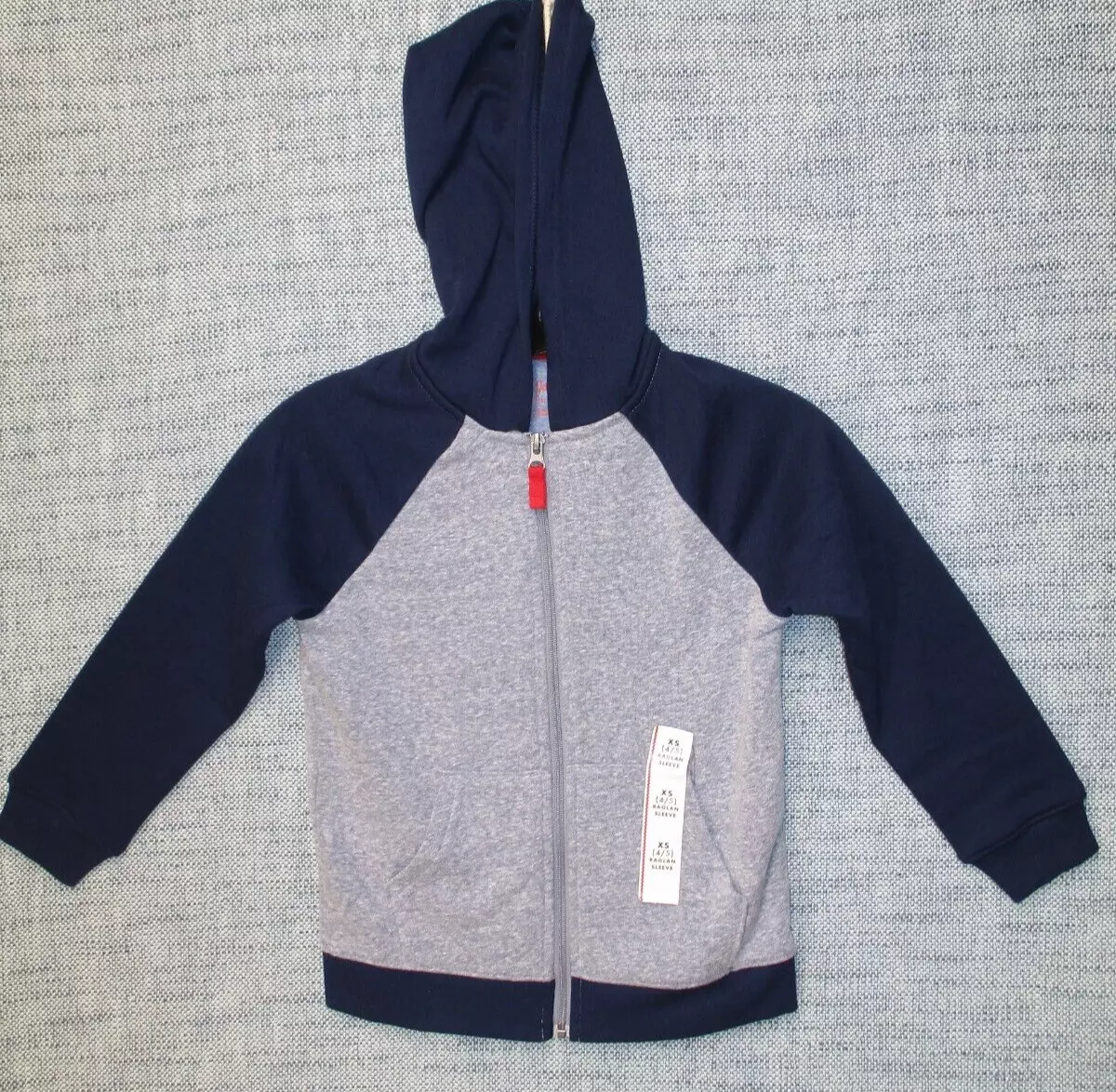 Cat & Jack Boys' Fleece Zip-Up Hoodie Raglan Sleeve Navy Blue Size XS 4/5