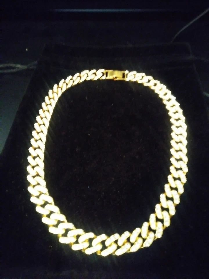 BIG 14K GOLD CLAD LAB CREATED CHOKER TENNIS DIAMOND NECKLACE 16 in  + BONUS