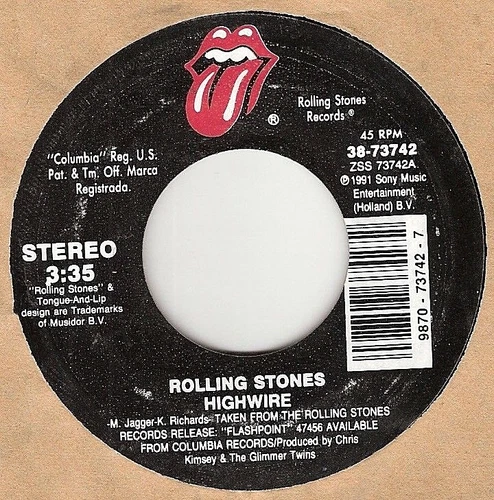 45RPM, ROLLING STONES ' HIGHWIRE / 2000 LIGHT YEARS;; EXC+ ROCK