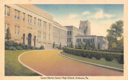 Carte postale en lin ARDMORE, Pennsylvanie PA ~ LOW MERION SENIOR LYCÉE années 1940 - Photo 1 sur 2