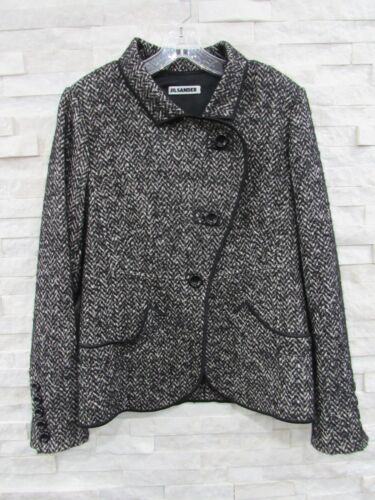 Jil Sander Black White Herringbone Wool Mohair Con