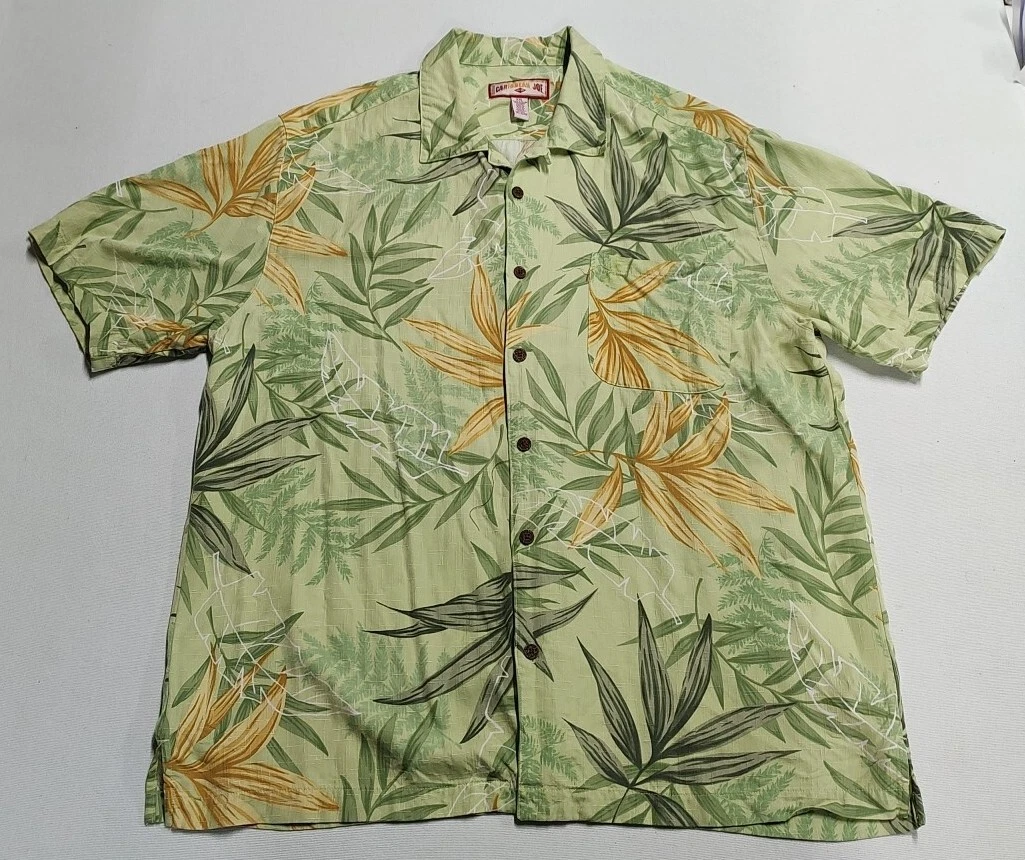 Chemise Hawaïenne Homme Caribbean Joe, Taille L, Verte à Fleurs, En Soie Lavable Manches Courtes