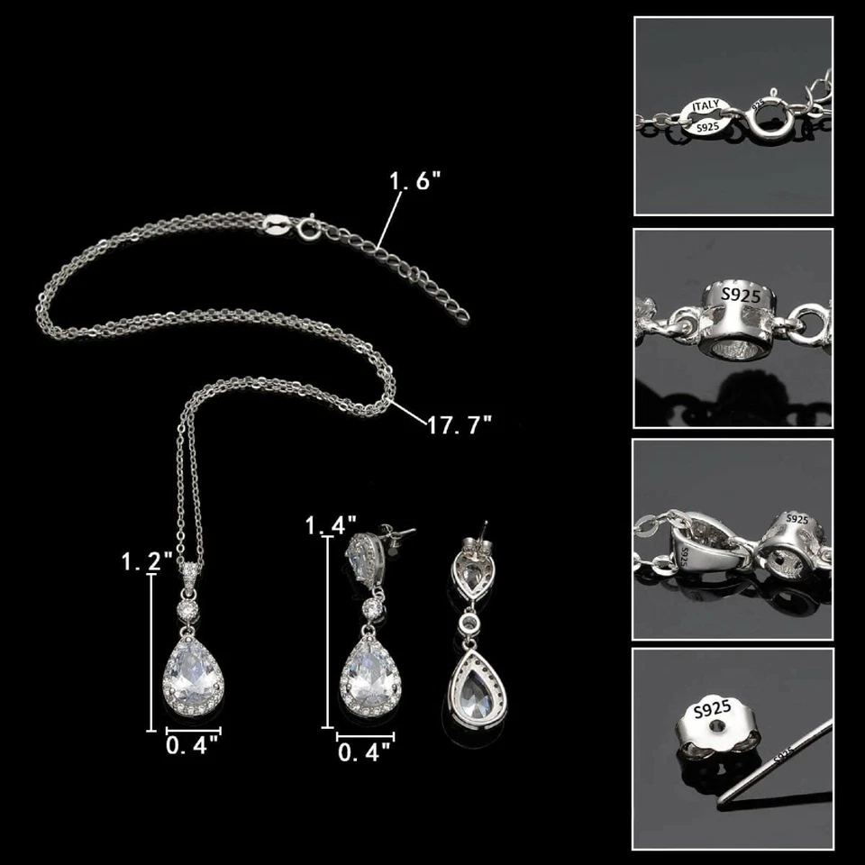 White Gold Finish Clear Created Diamond Pendant Necklace And Dangle Earrings Set - Image 3 of 3
