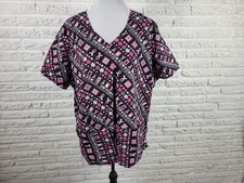 Peaches Scrub Top 3XL Unisex Breast Cancer Awareness Ribbon Pockets Short Sleeve